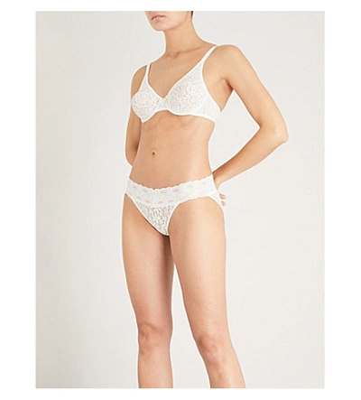 Shop Wacoal Halo Stretch-lace Moulded Underwired Bra In Ivory