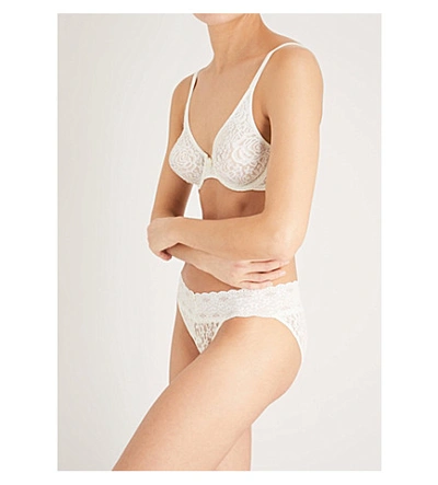 Shop Wacoal Halo Stretch-lace Moulded Underwired Bra In Ivory