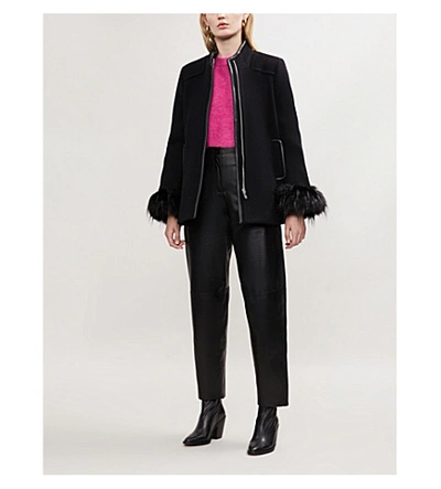 Shop Claudie Pierlot Green Bis Wool-blend Coat In Black