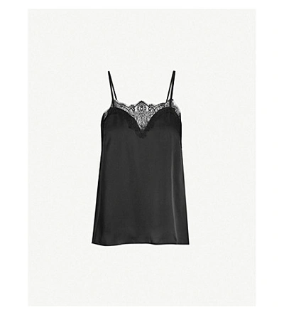 Shop The Kooples Lace-trimmed Silk-chiffon Camisole Top In Bla01
