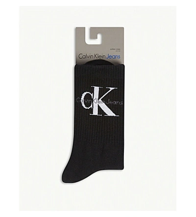 Shop Calvin Klein Women's 00 Black Logo Cotton-blend Socks