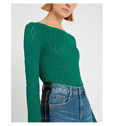 Shop Sandro Embroidered Stretch-knit Jumper In Green