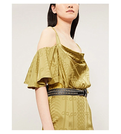 Shop Temperley London Erika Cold-shoulder Satin-jacquard Maxi Dress In Lemongrass