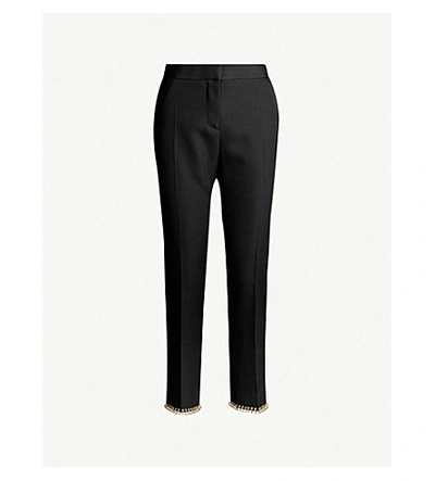 Shop Burberry Slim-fit High-rise Wool And Silk-blend Trousers In Black