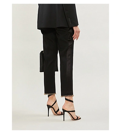 Shop Burberry Slim-fit High-rise Wool And Silk-blend Trousers In Black