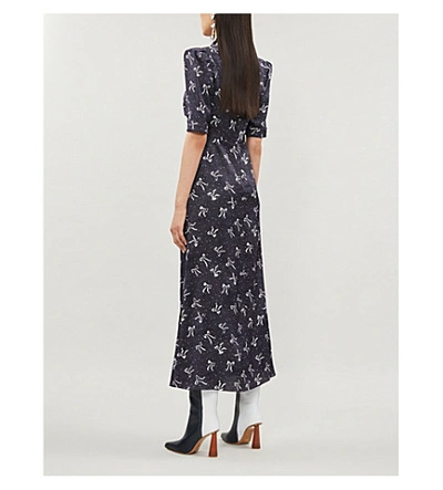 Shop Alessandra Rich Bow-print Flared-skirt Silk-jacquard Maxi Dress In Blue