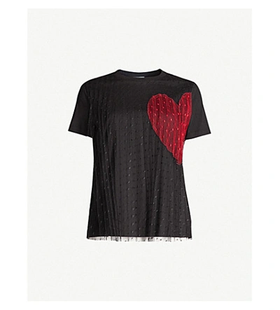 Shop Red Valentino Heart-print Cotton-jersey T-shirt In Nero/rosso