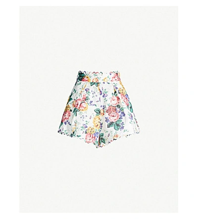 Shop Zimmermann Allia Floral-print Linen Shorts In White Floral