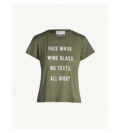 Shop Wildfox Slogan-print Cotton-blend T-shirt In Forest