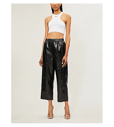 Shop Off-white Branded Cropped Stretch-cotton Top In White Black
