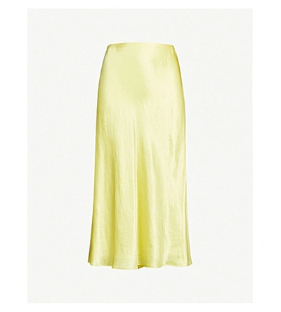 Shop Vince Flared High-rise Crushed Satin Midi Skirt In Citrine