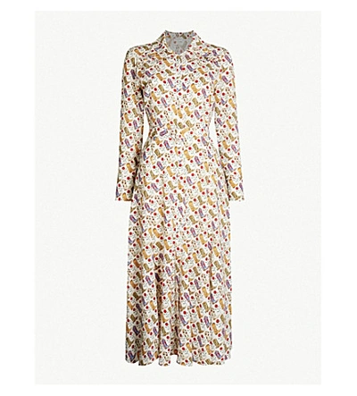 Shop Sandro Graphic-print Belted Crepe Dress In Multi Color