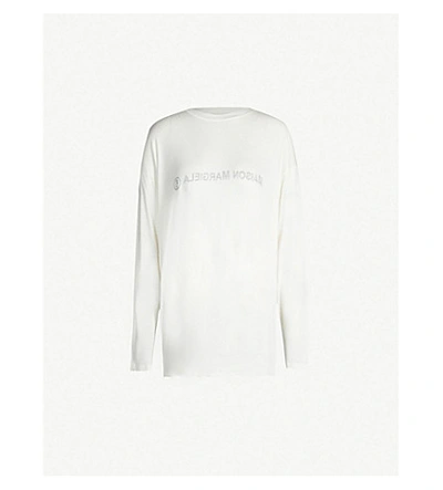 Shop Mm6 Maison Margiela Oversized Logo-print Jersey T-shirt In Off White