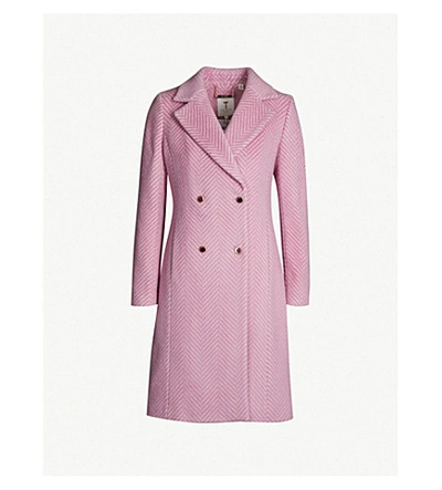 Shop Ted Baker Saffra Chevron-pattern Alpaca-blend Coat In Light Pink