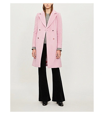 Shop Ted Baker Saffra Chevron-pattern Alpaca-blend Coat In Light Pink