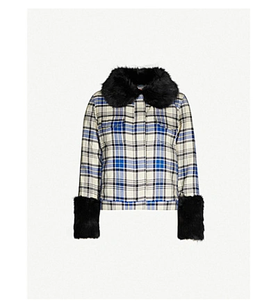 Shop Shrimps Brutus Checked Wool Jacket In Cream & Blue Multi