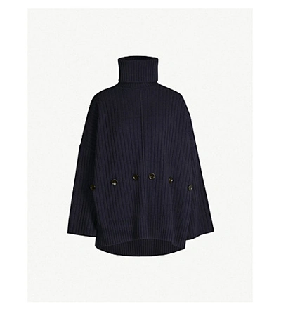 Shop Joseph Button-detail Soft Wool Poncho In Navy