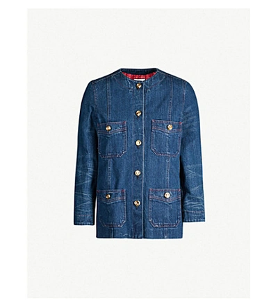 Shop Gucci Round-neck Buttoned-down Denim Jacket In 4100