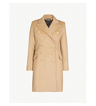 Shop Balmain Double-breasted Wool And Cashmere-blend Coat In Camel
