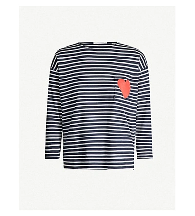 Shop Chinti & Parker Bretton-stripe Cotton T-shirt In Navy Cream Red