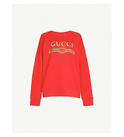 Shop Gucci Sequin-embellished Cotton-jersey Sweatshirt In Live Red Multi