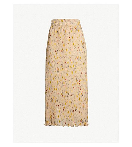 ganni floral midi skirt