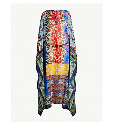 Shop Etro Patchwork-print Silk-crepe Maxi Dress In Blu