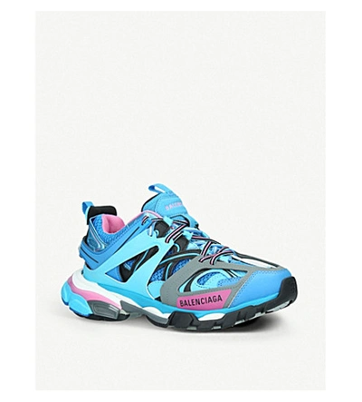 Balenciaga Blue And Pink Track Caged Multi-texture Sneakers In Blue Other