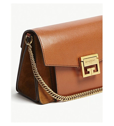 Shop Givenchy Gv3 Suede Leather Shoulder Bag In Chestnut/gold