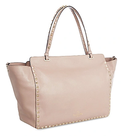 Shop Valentino Rockstud Medium Tote In Poudre