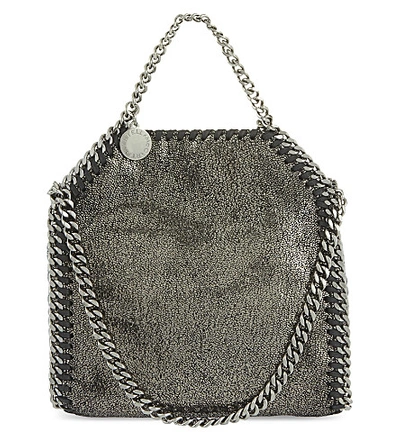 Stella Mccartney Falabella Tiny Baby Bella Shimmer Faux-suede Tote In Ruthenium