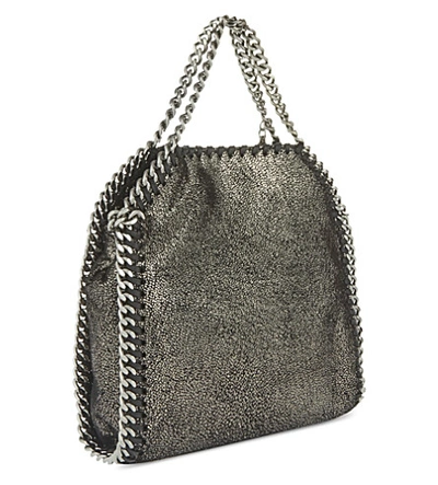 Stella Mccartney Falabella Tiny Baby Bella Shimmer Faux-suede Tote In Ruthenium