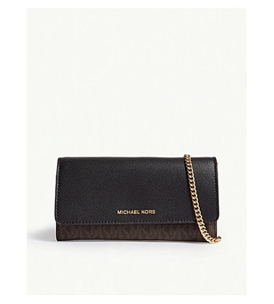 Shop Michael Michael Kors Leather Convertible Wallet In Blk/brown