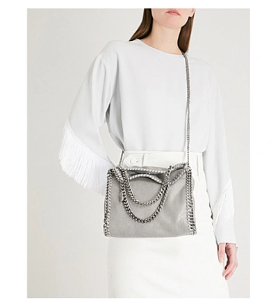 Shop Stella Mccartney Women's Light Grey Mini Falabella Woven Tote Bag