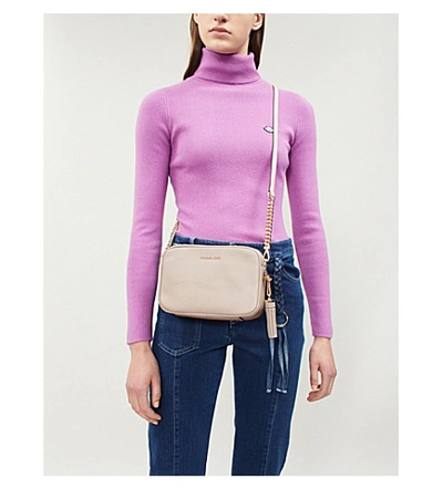 Shop Michael Michael Kors Jet Set Leather Camera Bag In Soft Pink