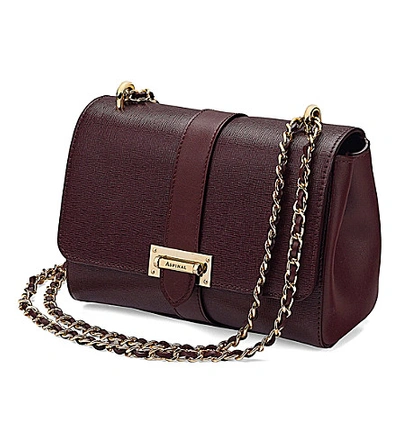 Shop Aspinal Of London Lottie Saffiano-leather Shoulder Bag In Burgundy