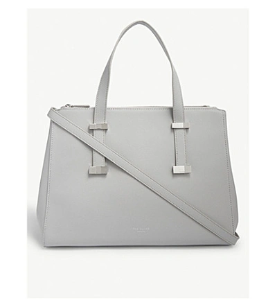 Shop Ted Baker Alexiis Grained Leather Tote In Grey