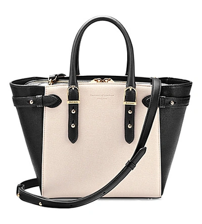 Shop Aspinal Of London Mini Marylebone Saffiano Leather Tote In Monochrome