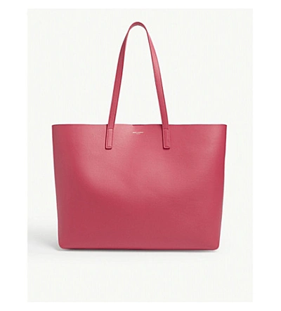 Shop Saint Laurent Logo Leather Tote In Shocking Pink