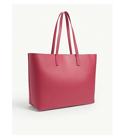 Shop Saint Laurent Logo Leather Tote In Shocking Pink