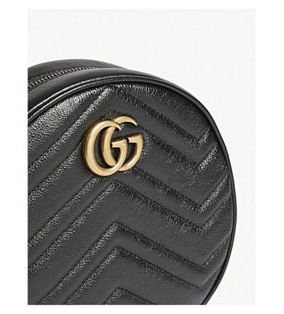 Shop Gucci Marmont Round Leather Quilted Camera Bag In Black