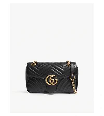 Shop Gucci Marmont Leather Shoulder Bag In Black