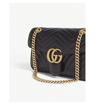 Shop Gucci Marmont Leather Shoulder Bag In Black