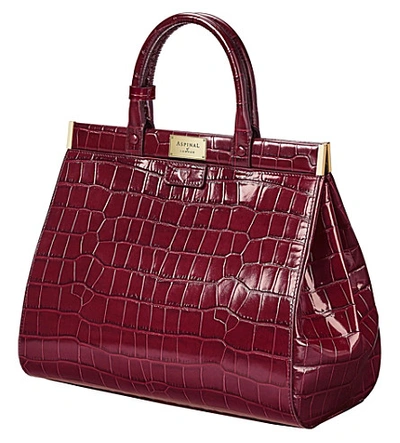 Shop Aspinal Of London Florence Large Embossed Leather Handbag In Bordeaux