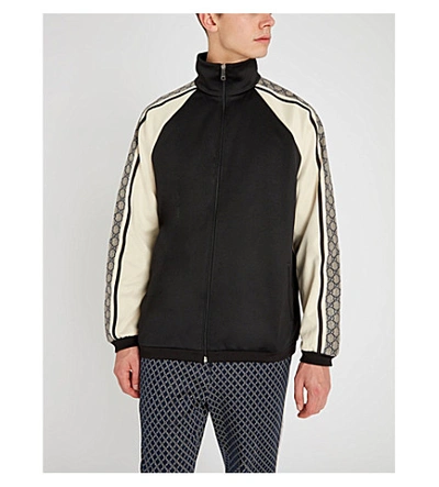 Shop Gucci Printed-sleeve Stretch-jersey And Shell Jacket In Black