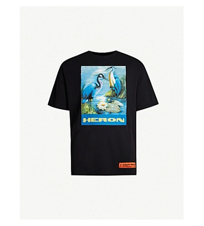 Shop Heron Preston Heron-print Cotton-jersey T-shirt In Off Black