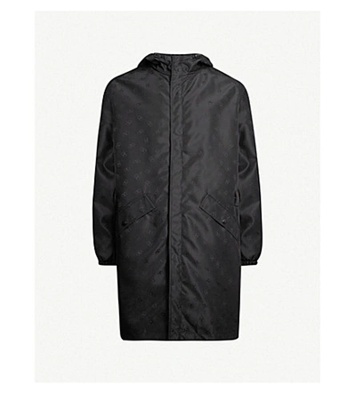 Shop Valentino Logo-print Shell Hooded Coat In Dark Navy