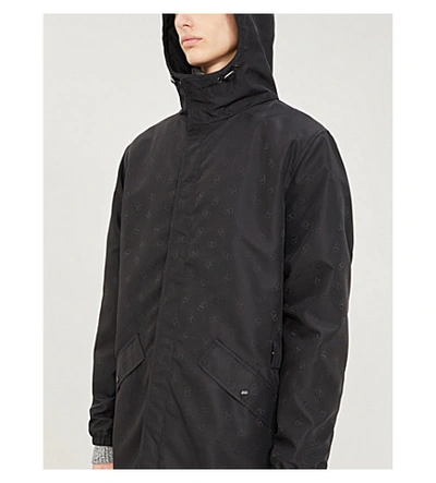 Shop Valentino Logo-print Shell Hooded Coat In Dark Navy