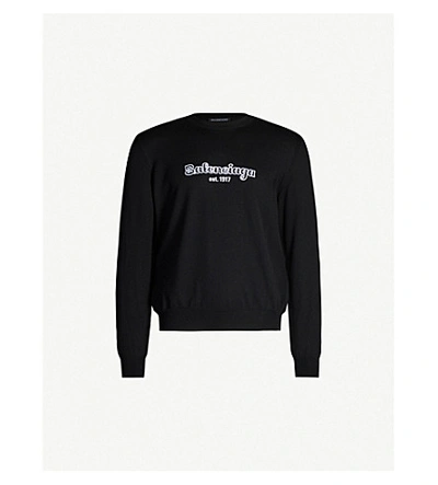 Shop Balenciaga Logo-print Wool Jumper In Black White