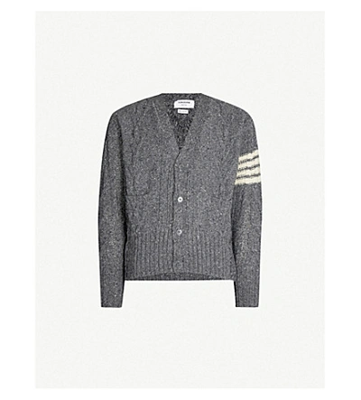 Shop Thom Browne Cable-knit Wool And Mohair-blend Cardigan In Med Grey